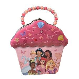 Disney Princess Cupcake Tin Purse – Beaded Handle, Metal Carry Case – New